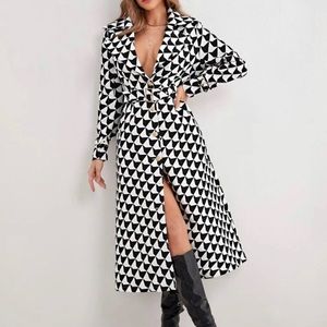 Black and white belted trench coat